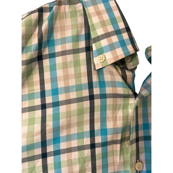 Peter Millar Crown Ease Long Sleeve Button Down Blue/Green Plaid Shirt Large - Picture 5 of 5
